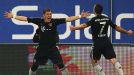 Bastian Schweinsteiger and Franck Ribery celebrate a goal in the 3-0 win at Hamburg