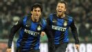 Diego Milito celebrates his second goal for Inter at Juventus