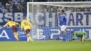 Olivier Giroud celebrates after heading home Arsenal's second at the Veltins Arena