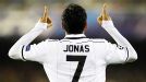 Jonas celebrates after putting Valencia on their way to a comfortable victory over BATE
