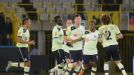 Newcastle's Vurnon Anita is mobbed following his goal against Club Brugge