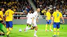 Steven Caulker celebrates after scoring on his debut for England