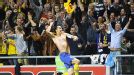 The crowd goes wild as Zlatan Ibrahimovic celebrates his stunning fourth goal against England