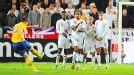 Zlatan Ibrahimovic fires home his hat-trick goal against England from a free-kick