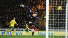 Anders Lindegaard is helpless to stop Anthony Pilkington heading Norwich in front against Man United