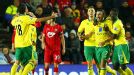 Norwich celebrate after Robert Snodgrass brought the Canaries back on level terms at Southampton