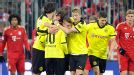 Borussia Dortmund celebrate after Mario Gotze levelled at Bayern
