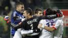 Lyon celebrate their victory over St Etienne
