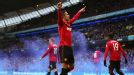 A jubilant Robin van Persie celebrates his derby-winning goal