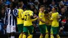 Norwich celebrate after taking the lead at West Brom through Robert Snodgrass