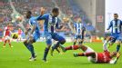 Theo Walcott goes down in the penalty area under Jean Beausejour's challenge