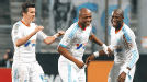 Marseille celebrate Andre Ayew's winner against St Etienne