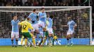 Anthony Pilkington scores from a free-kick to reduce the deficit against Manchester City