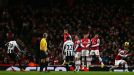 Demba Ba's free-kick takes a deflection from Jack Wilshere to level the scores at 1-1
