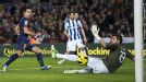 Xavi scores Barcelona's opening goal in the 4-0 rout of Espanyol 