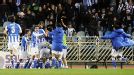 Real Sociedad celebrate their dramatic winner against Barcelona