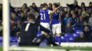 Leighton Baines celebrates with Leon Osman after putting Everton ahead against West Brom