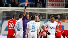 Joey Barton gets his marching orders after being shown a second yellow card in Marseille's 1-0 defeat to Nancy