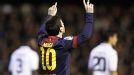 Lionel Messi celebrate after putting Barcelona back on level terms at Valencia from the penalty spot