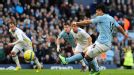 Sergio Aguero scores Manchester City's second goal in their FA Cup tie against Leeds