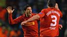 Luis Suarez is congratulated after scoring his second goal of the night for Liverpool against Zenit
