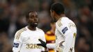 Jonathan De Guzman and Nathan Dyer argue over penalty