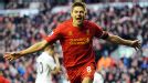 Steven Gerrard celebrates his late spot-kick winner for Liverpool against Spurs