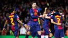 Barcelona celebrate Lionel Messi's early goal