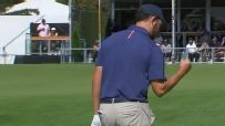 Patrick Cantlay fist bumps after chipping in for eagle