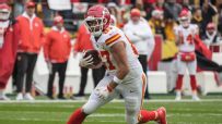 Travis Kelce fakes a lateral after his 1,000th career reception