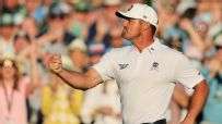 Crowd erupts as DeChambeau drains long birdie on 18