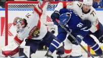 Bobrovsky somehow denies Nylander's attempt at early goal