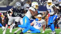 Omarion Hampton runs in a Chargers TD