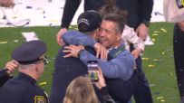 Jim Harbaugh celebrates CFP title with his family