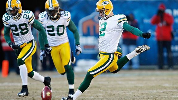 Mason Crosby's kickoff touchback solution? All onside, all the time