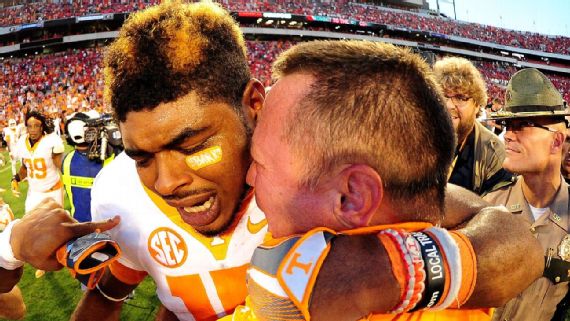 Miracle in Athens Tennessee Butch Jones and receiver Jauan Jennings who hauled in miraculous touchdown pass