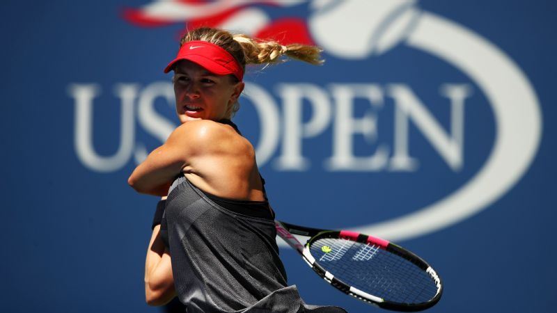 Eugenie Bouchard fell to Evgeniya Rodina in straight sets in the first round of the US Open.