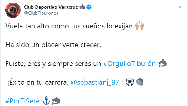 Veracruz se despide de Sebastián Jurado por su fichaje con Cruz Azul