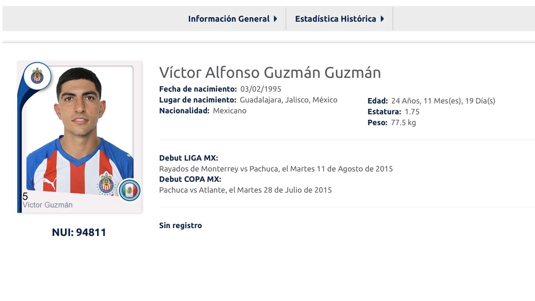 Víctor Guzmán aparece Sin Registro en página de la Liga BBVA MX