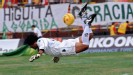 Rene Higuita attempts the scorpion kick in a farewell match in January 2010