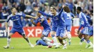 Chelsea players begin their celebrations after Didier Drogba's penalty won the Champions League