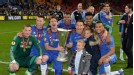 Chelsea celebrate their Europa League success in Amsterdam