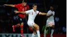 Valon Berisha, one of the most exciting prospects in Norway, battles with England's Jordan Henderson.