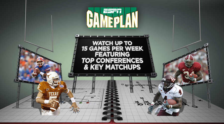 ESPN GamePlan.  Watch Up to 15 Games Per Week Featuring Top Conferences and Key Matchups.