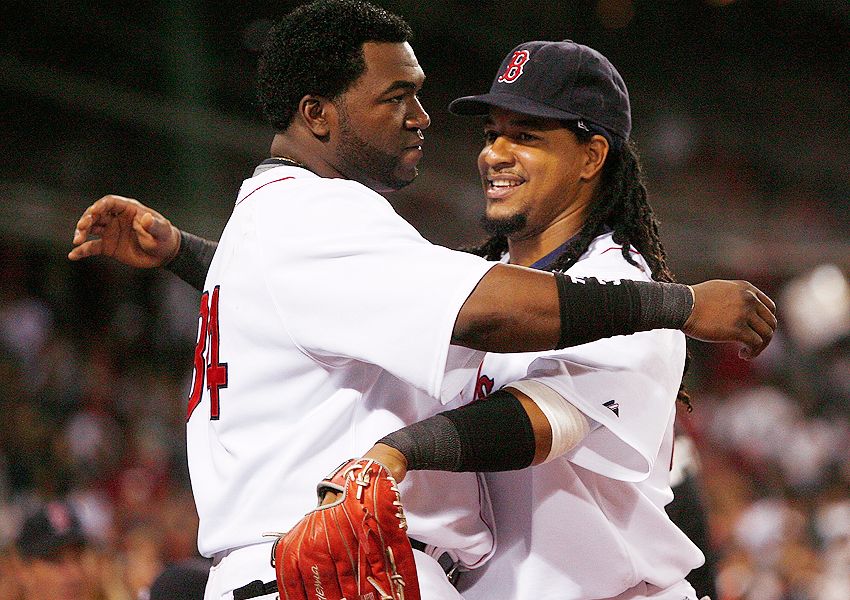 Manny Ramirez of the Boston Red Sox stands ready at bat against