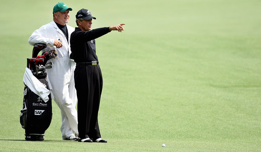 Gary Player with caddie at the Masters