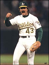 Second baseman Tony Phillips , teammate Dennis Eckersley#43 and