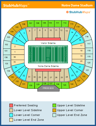 Seating Chart For Notre Dame Football Stadium