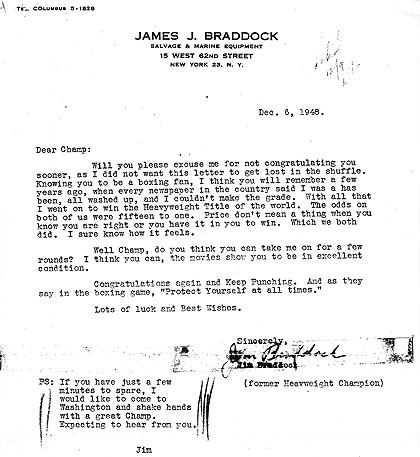 James Braddock's letter to Harry Truman