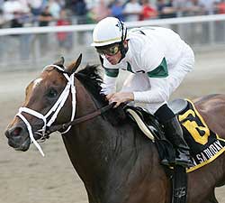 Any Given Saturday wins the Dwyer Stakes at Belmont Park in July.
